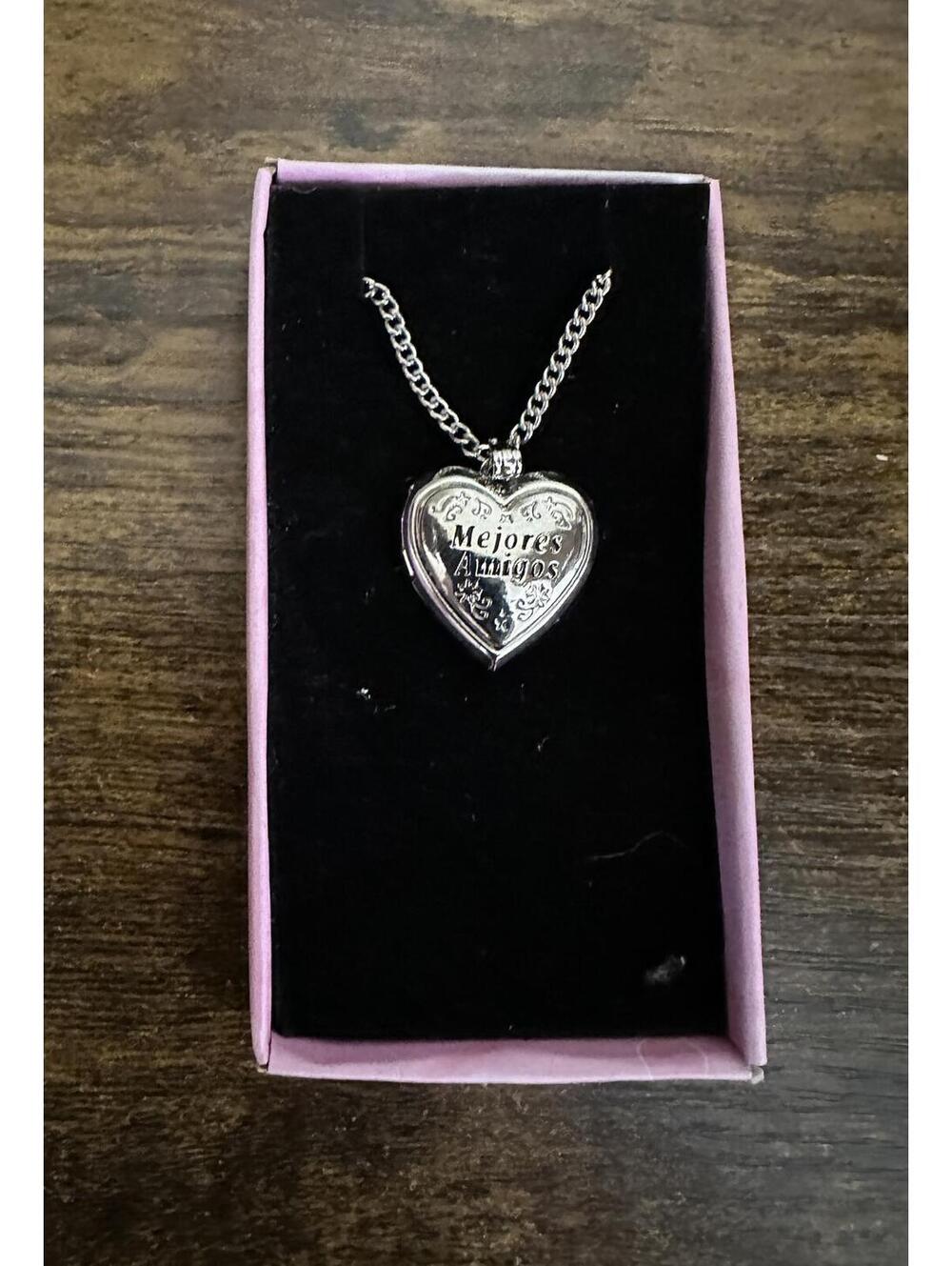 Love Lockets Silver tone Engraved Mejores Amigos Necklace